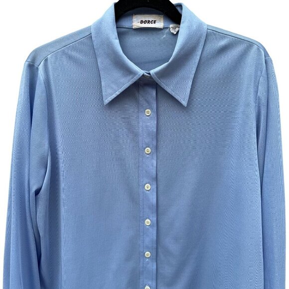 Dorce Vintage 70s Womens Light Blue Button-Up Long Sleeve Shirt Blouse Top 16 - Picture 2 of 9